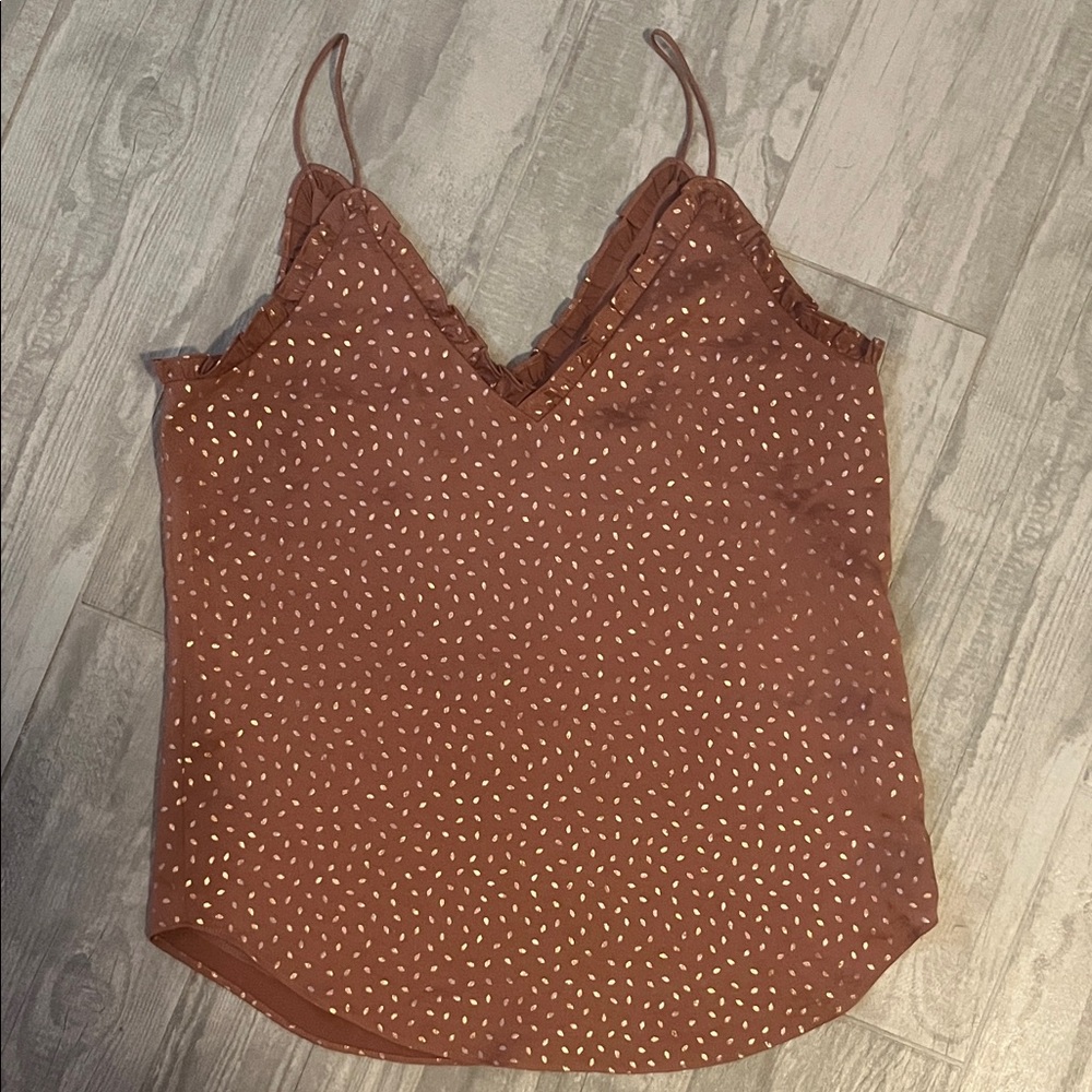 Express Elegant Brown Camisole with Gold Polka Dots